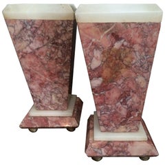 Antique Red Marble Bookends or Decorative Urns
