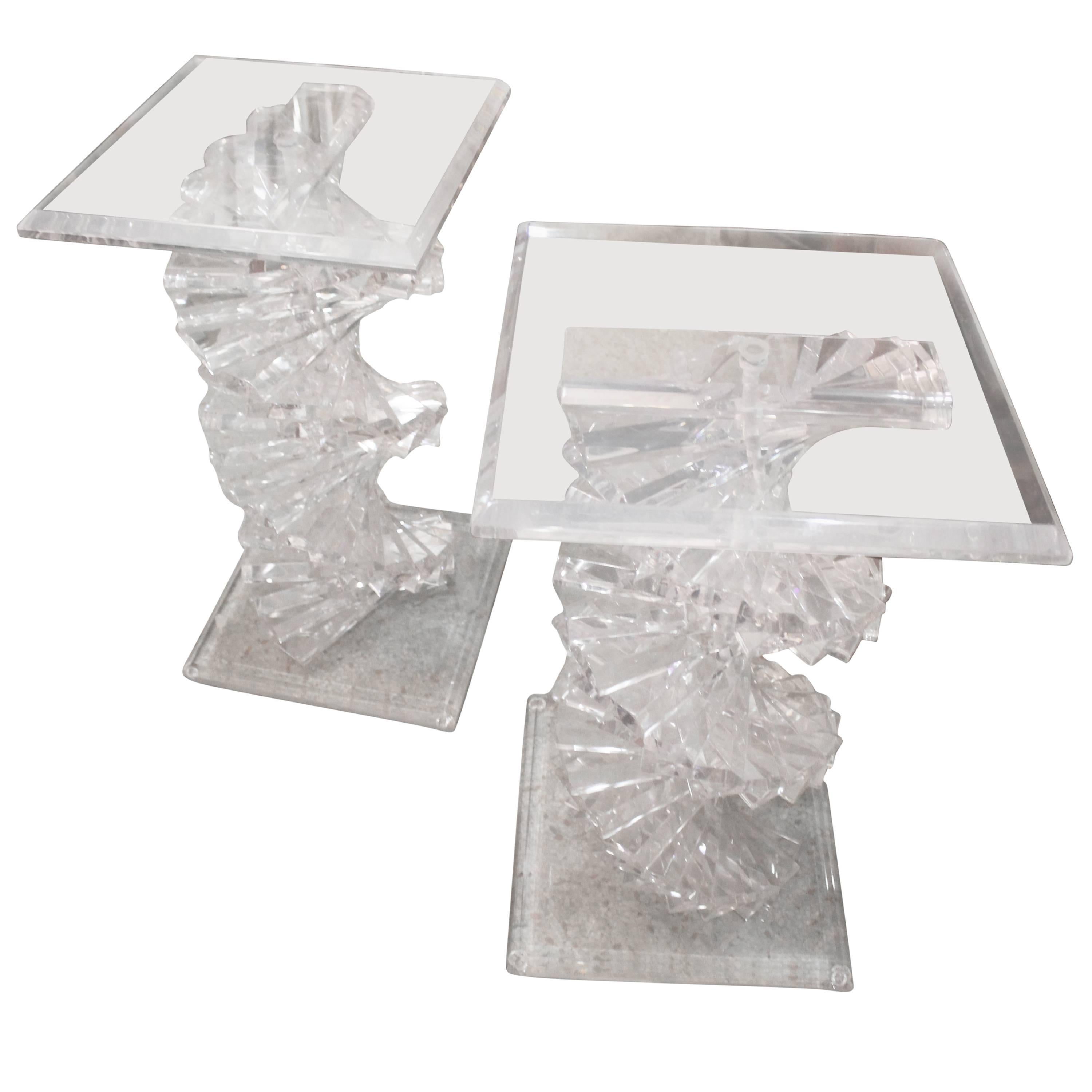 Pair DNA Spiral Lucite Dining Table Desk Console Bases Pedestals Staircase