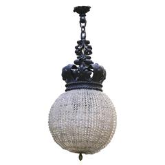 Rare Addison Mizner Crystal Ball and Iron Chandelier from 1930 Palm Beach Estat