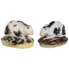 Antique Pair of Miniature Staffordshire Rabbits