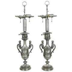 Antique 19th Century Pair of French Classical Style Nickel Figural Lamps