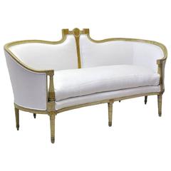 19th Century French Louis Philippe Curved Painted Canape Sofa with White Muslin