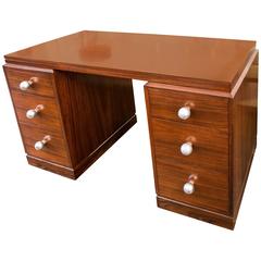French Art Deco Double-Pedestal Rosewood Desk