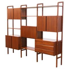 Vintage Midcentury Walnut Three-Bay Bookshelf Unit