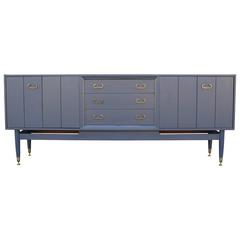 French Blue Grey Sideboard with Shiny Brass Hardware