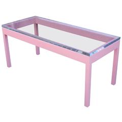 Luxe Mid Century Modern Pink Cocktail Table with Thick Lucite Top