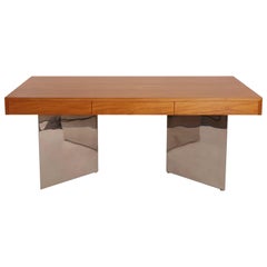 Stunning Teak and Polished Steel Desk by Pace