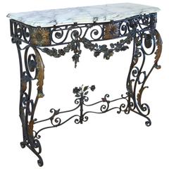 French Wrought Iron Console with Marble Top