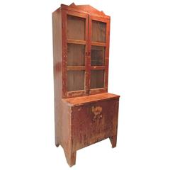 Antique 19th Century Mexican Red Painted Stepback Cupboard