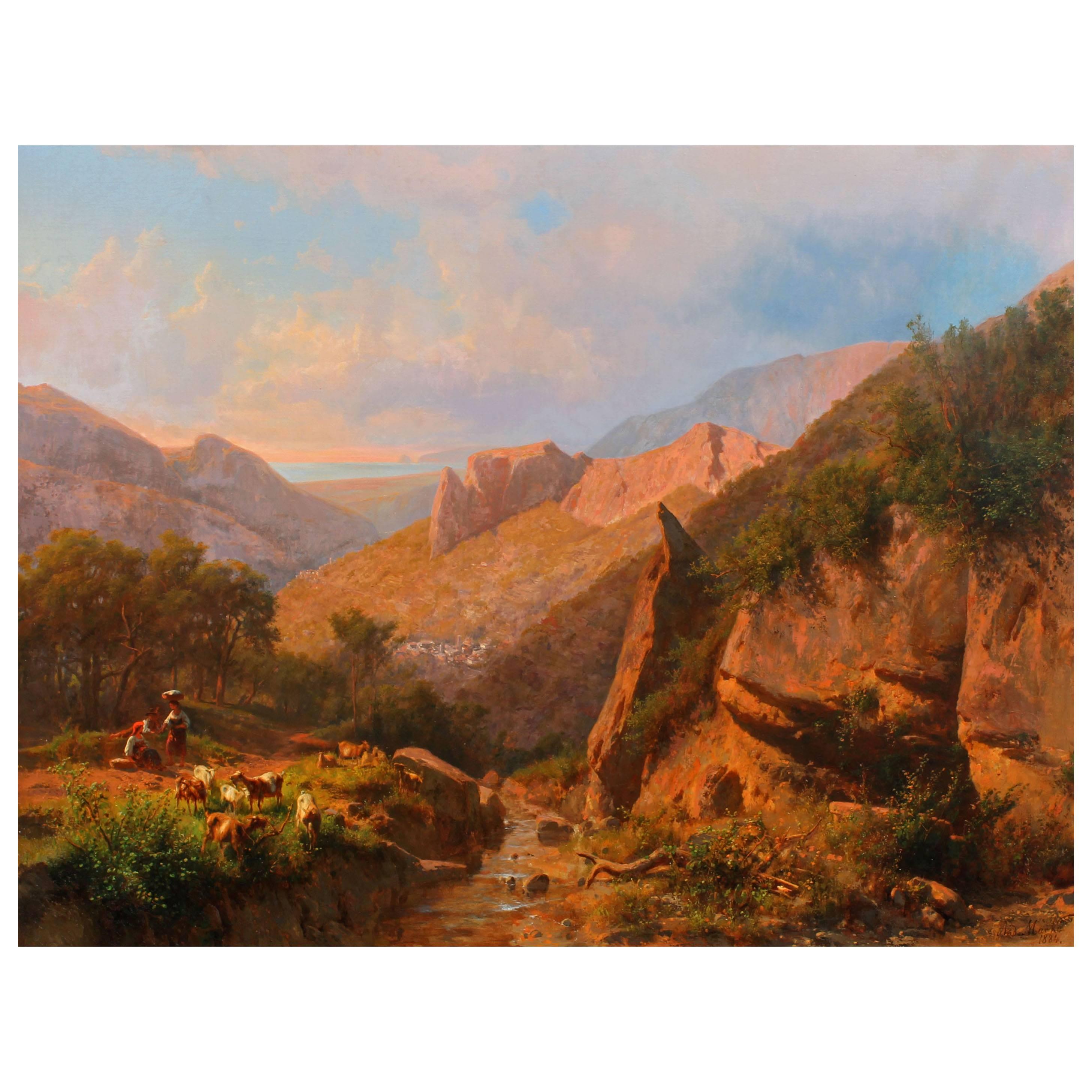 Grand Italien  Peinture de paysage de montagne par Andreas Marko, 19ème siècle en vente