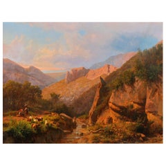 Large Italian  Mountain Landscape Painting by Andreas Marko 19th Century