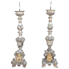 18thc. Italian silver/gold leaf candlesticks from Altar