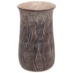 Marcello Fantoni Glazed Ceramic Lidded Vessel with Hand-Painted Female Figures