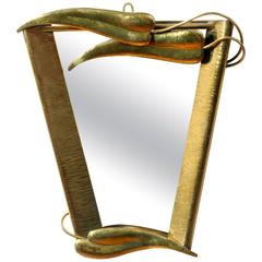 Hand-Hammered Brass Framed Mirror Attributed toFranz Hagenauer, Vienna 1950