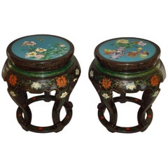 Pair of Chinese Lacquered and Cloisonné Low Tables
