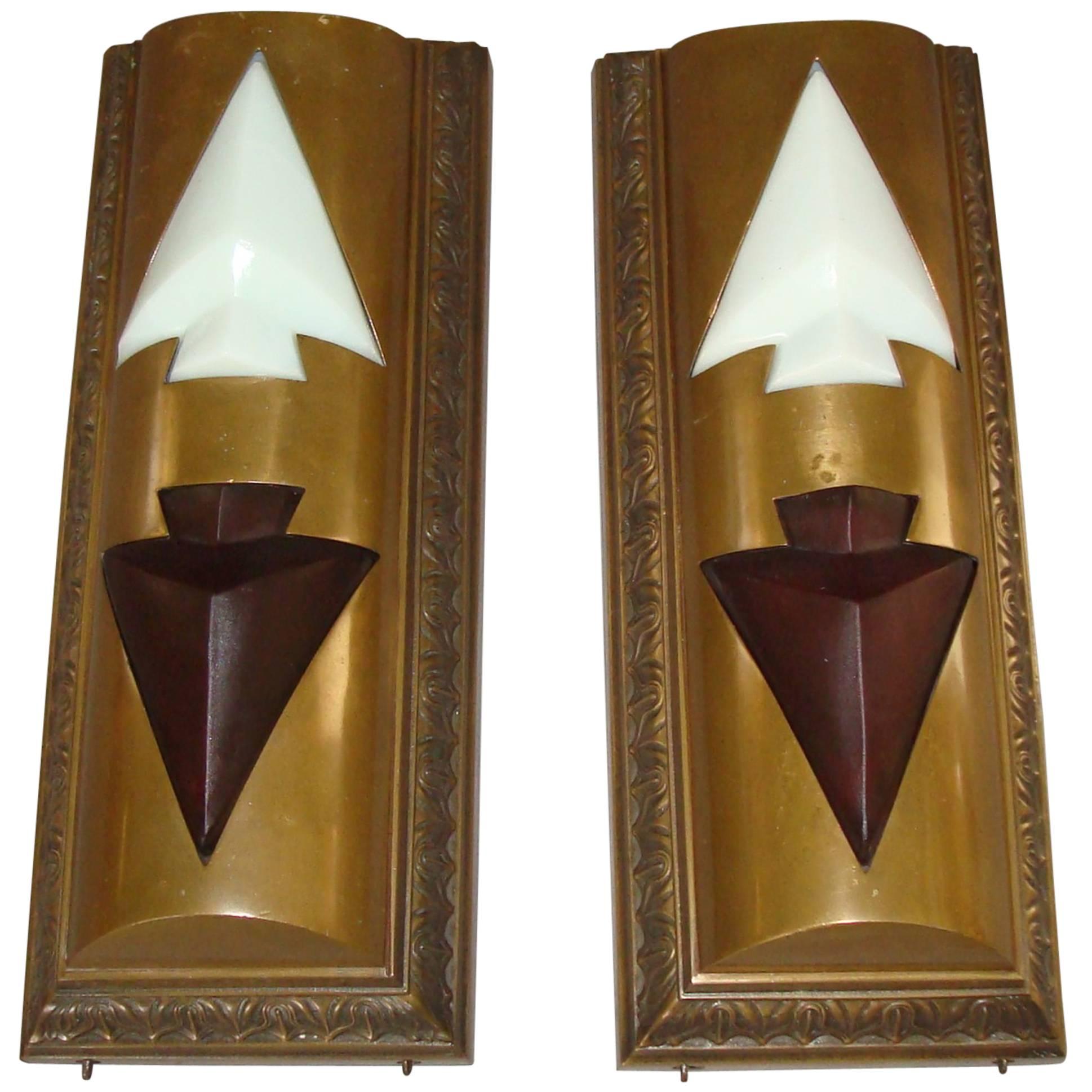 Pair of Bronze Elevator Indicator Lights