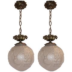 Wonderful Pair of Signed Muller Fres Luneville French Art Deco Chandeliers