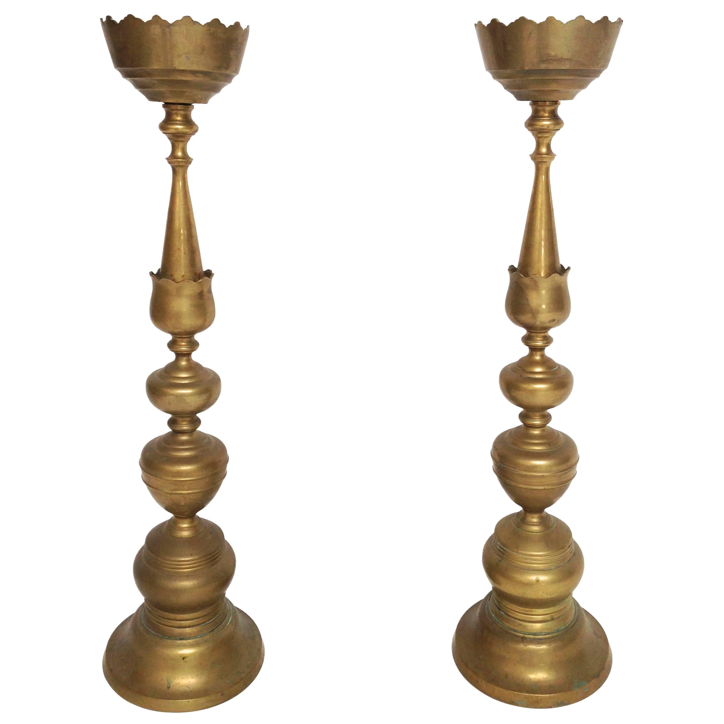 Pair of Large Brass Ottoman Style Candlesticks