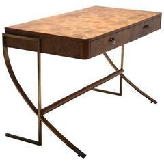 Hickory White Burl Wood Desk with Brass Legs
