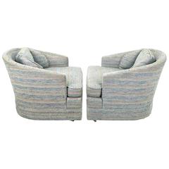 Pair of Knapp & Tubbs Barrel Chairs in Original Blue Upholstery