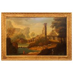 18th Century Continental Landscape Oil on Canvas