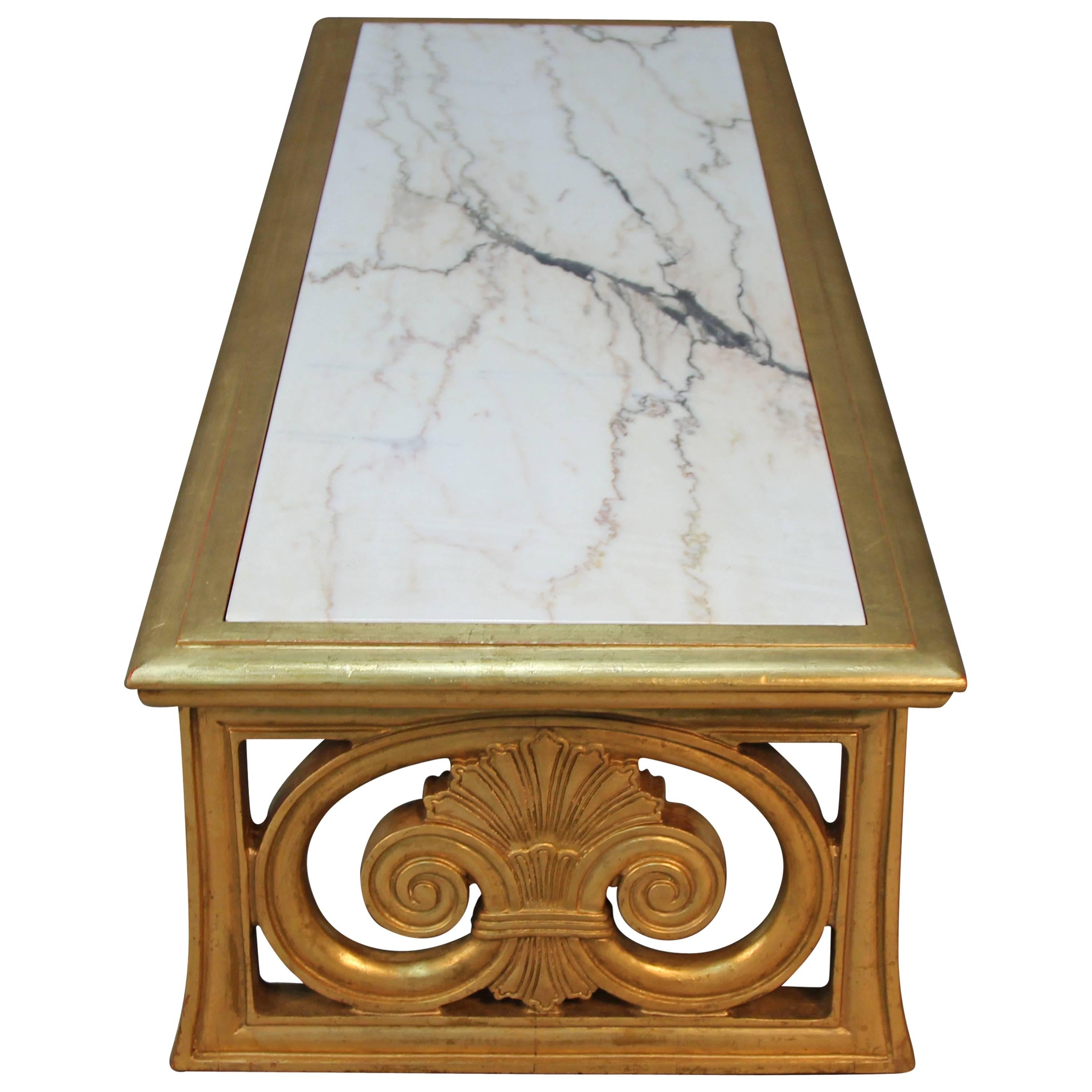 Gold Gilt and Marble Coffee Table Neoclassical Style For Sale