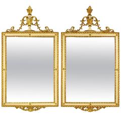 Pair of Louis XVI Style Carved White-Painted and Parcel-Gilt Mirrors