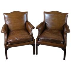 Pair of Georgian Style Carved Mahogany Framed Armchairs