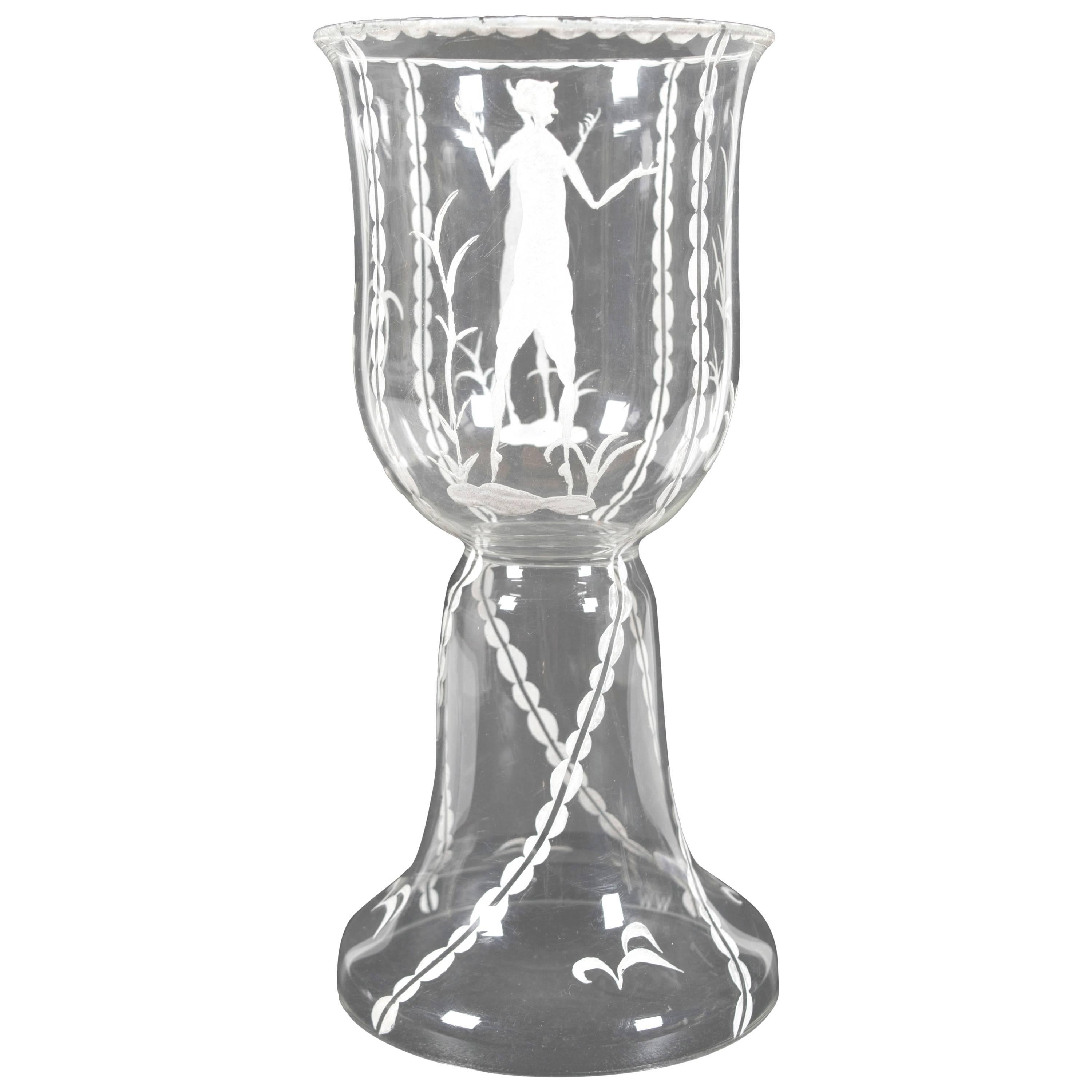 Wiener Werkstätte Etched Glass Cup by Dagobert Peche and Mathilde Flogl, 1920s For Sale