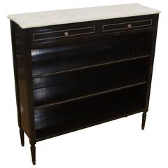 Jansen Style Black Lacquer Bookcase with Marble Top