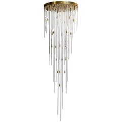 Mid-Century Modernist Large Lightolier Crystal Rod Chandelier