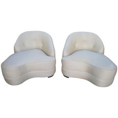 Pair Dorothy Draper style Curvaceous 40's Slipper Chairs Mid-century Modern
