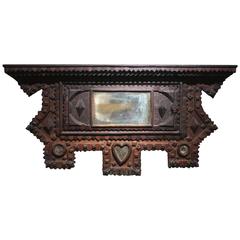 Excellent 1918 Tramp Art Wall Shelf with Cupboard