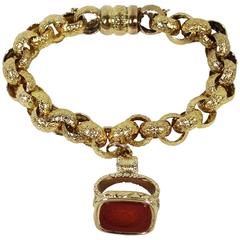 14-Karat Gold Watch Fob, Carnelian Intaglio from British Order of the Bath