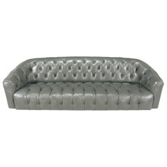 Vintage Baker Slate Grey Button-Tufted Leather Sofa