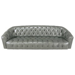 Baker Slate Grey Button-Tufted Leather Sofa