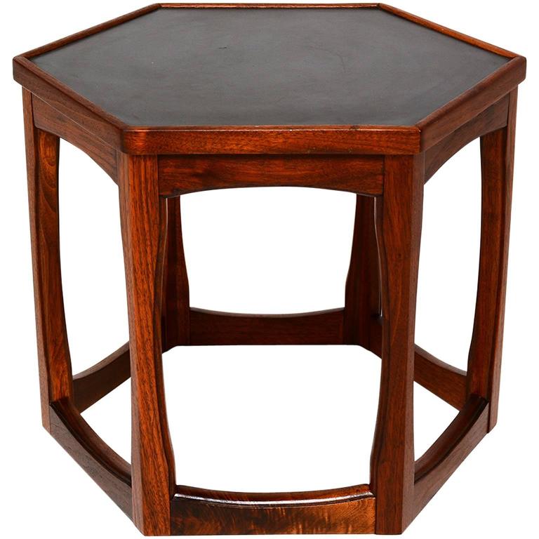 Hexagon Walnut Side Table, Midcentury at 1stDibs