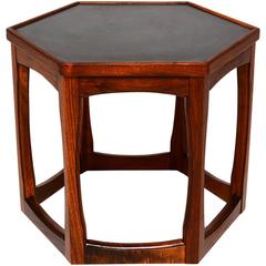 Hexagon Walnut Side Table, Midcentury