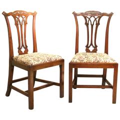 Antique Pair of George III Sidechairs with Carved and Pierced Back Splats