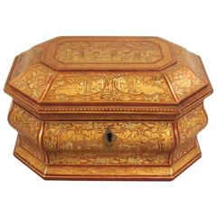 Antique Good Chinese Export Red and Gold Lacquer Tea Caddy