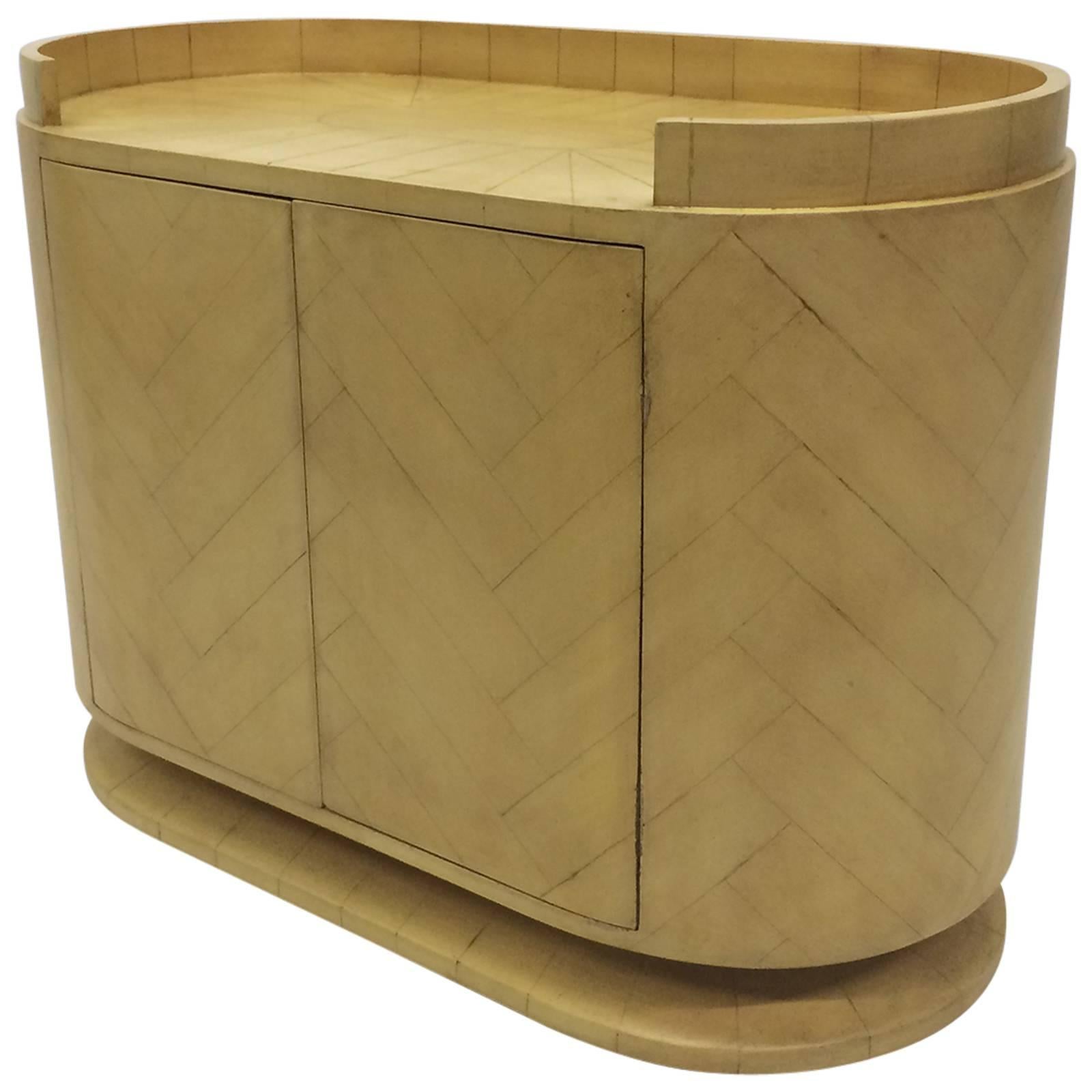 Cylindrical Two-Door Cabinet in Faux Parquet