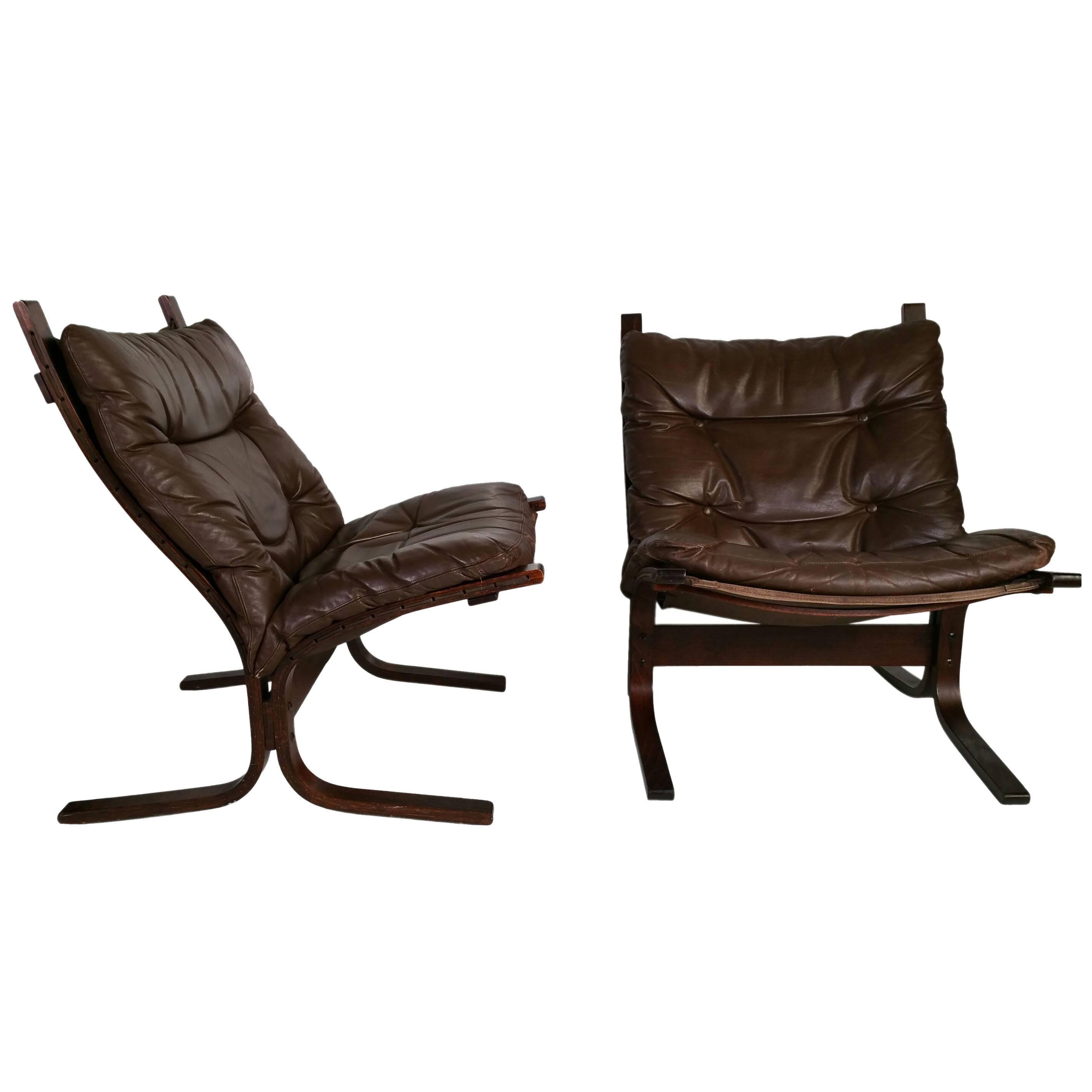 Pair of Rosewood-Framed Leather Siesta Chairs, Westnofa of Norway