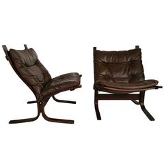 Pair of Rosewood-Framed Leather Siesta Chairs, Westnofa of Norway