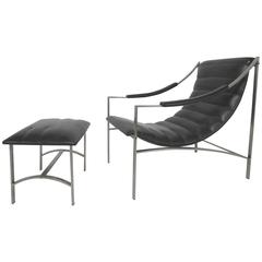 Italian Sling Lounge Chair and Ottoman in Manner of Milo Baughman