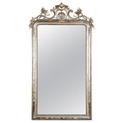 Large Silver Leaf Louis Philippe Mirror with Elaborate Crown and Beaded Edges