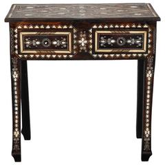 Small Two-Drawer Console with Extensive Brass and Shell Inlay