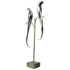 Polished Aluminum Birds on Brass Stand with Marble Base by Curtis Jere'