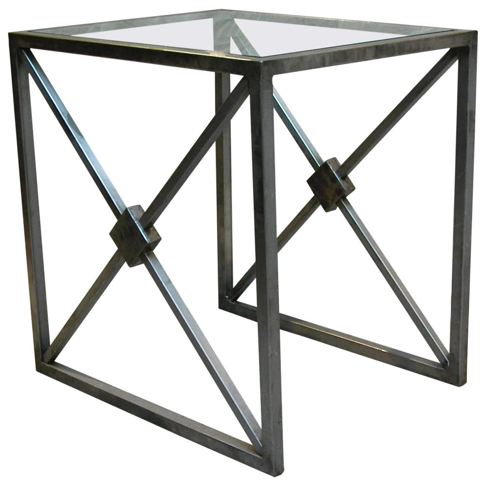 Brushed Steel and Glass Side Table