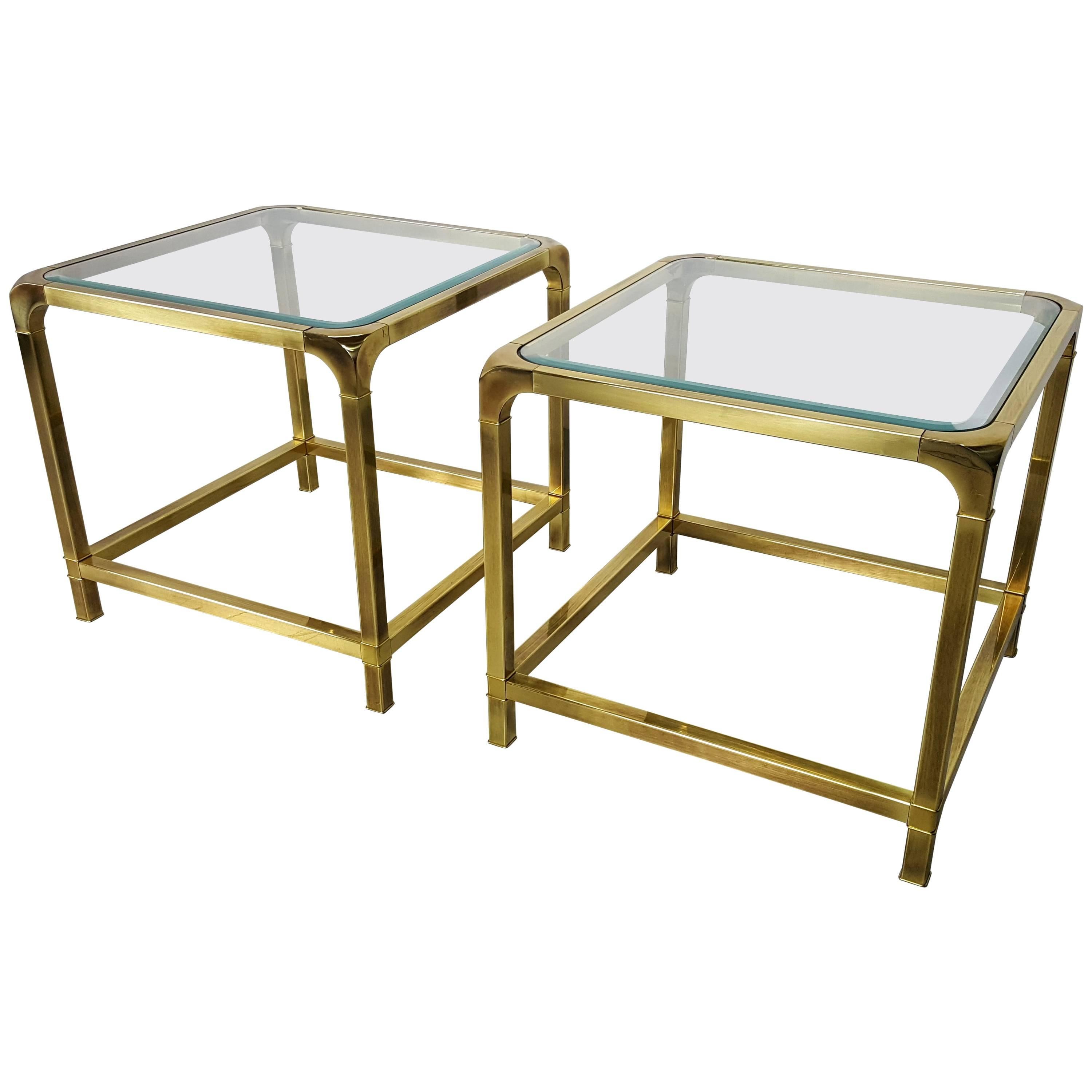 Pair of Large Patinated Brass End Tables by Mastercraft, 1970s