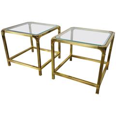 Pair of Large Patinated Brass End Tables by Mastercraft, 1970s